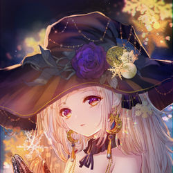 This is a pixiv picture whose title is 金と紫の薔薇の魔女.