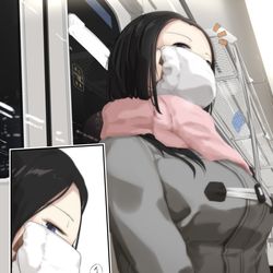 This is a pixiv picture whose title is マスクの下は….