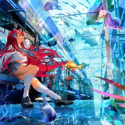 This is a pixiv picture whose title is 海底硝子電車.