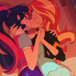 This is a pixiv picture whose title is Sunset Shimmer and Sci-Twi.