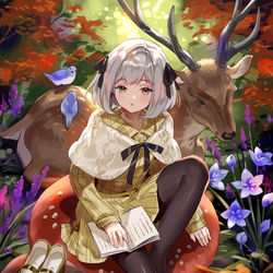 This is a pixiv picture whose title is 秋を読む.