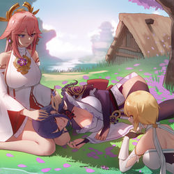 This is a pixiv picture whose title is 八重神子的耳搔.