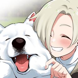 This is a pixiv picture whose title is サモエドと戯れるミアちゃん.