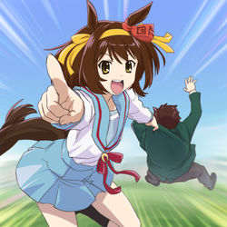 This is a pixiv picture whose title is 「キョン！三冠を取るわよ！」.