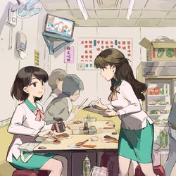 This is a pixiv picture whose title is 外食餐桌文化 / 外食の場所取り.