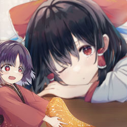 This is a pixiv picture whose title is こたつの巫女の小さな姫⛄.