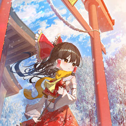 This is a pixiv picture whose title is 冬の博麗神社.