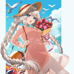 This is a pixiv picture whose title is 【寄稿イラスト】チューリップ畑であなたと.