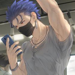 This is a pixiv picture whose title is 電車に乗るランサー.