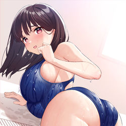 This is a pixiv picture whose title is 足がつったフリをして好きな男子に足を揉ませるおっとり系肉食女子.