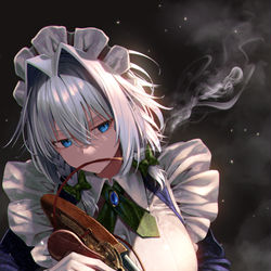 This is a pixiv picture whose title is 十六夜咲夜と火縄銃.