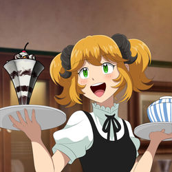 This is a pixiv picture whose title is アレッタ(異世界食堂).