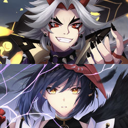 This is a pixiv picture whose title is REMATCH: ONI VS TENGU.