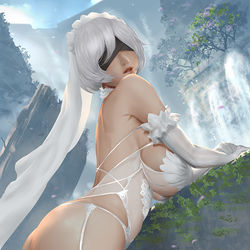 This is a pixiv picture whose title is 2B White Bride.
