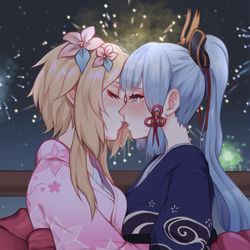 This is a pixiv picture whose title is 「綾華が大好き」.