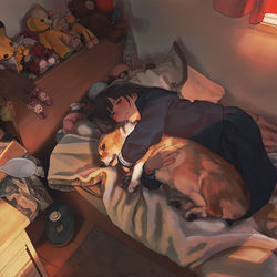 This is a pixiv picture whose title is 犬を抱きしめれば問題ない.