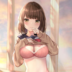 This is a pixiv picture whose title is 【お仕事】「たくし上げJKちゃん」1/6スケールフィギュア.