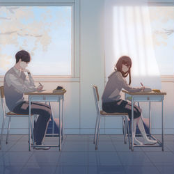 This is a pixiv picture whose title is 茜空と恋の花.