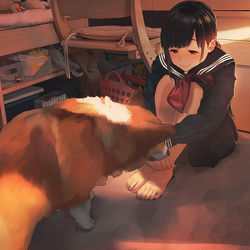 This is a pixiv picture whose title is 帰宅時の匂いチェック🐶.