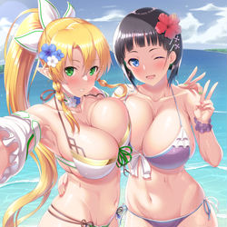 This is a pixiv picture whose title is 水着リーファちゃんと直葉ちゃん.