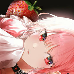This is a pixiv picture whose title is イチゴx少女 (Strawberryxgirl.).