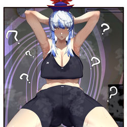 This is a pixiv picture whose title is Skeb　上白沢慧音　スクワットしてるだけ.