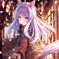 This is a pixiv picture whose title is クリスマスイブにトレーナーとお出かけするマックイーン.