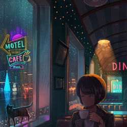 This is a pixiv picture whose title is 黒猫とコーヒー.