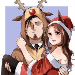 This is a pixiv picture whose title is キングヘイローとトレーナー(クリスマス).
