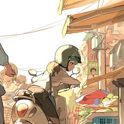 This is a pixiv picture whose title is 黃昏市場 / 夜の市場.
