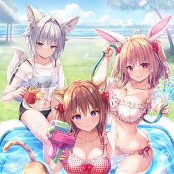This is a pixiv picture whose title is 夏のニャンコロジ娘たちとおとうさん.
