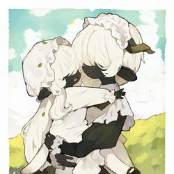 This is a pixiv picture whose title is 黒鼻羊のお嬢さんとメイドさん.