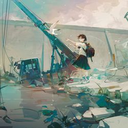 This is a pixiv picture whose title is 堤防.