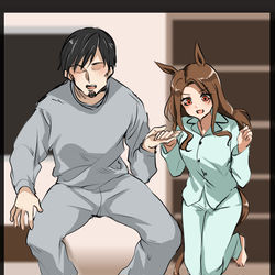 This is a pixiv picture whose title is キングとトレーナーの年越しジャンプ.
