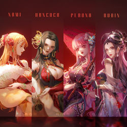 This is a pixiv picture whose title is 国风-四大美女.