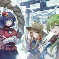 This is a pixiv picture whose title is 冬の守矢神社.