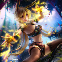 This is a pixiv picture whose title is サンダース 擬人化 / Gijinka Jolteon.