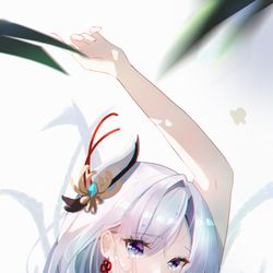 This is a pixiv picture whose title is PuPu~画画花草丛中的申鹤~Ayan~.