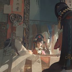 This is a pixiv picture whose title is 「神女劈観」.