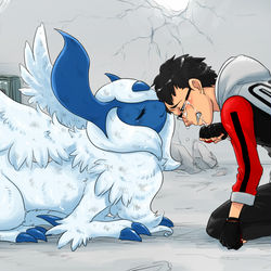 This is a pixiv picture whose title is メガアブソルと少年.