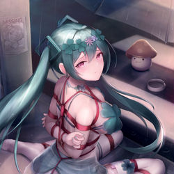 This is a pixiv picture whose title is 下雨，然后捡到野生miku.