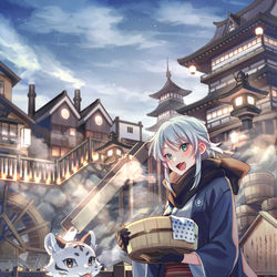 This is a pixiv picture whose title is 湯けむり温泉街.