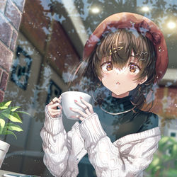 This is a pixiv picture whose title is girl in the cafe☕️.