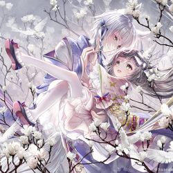 This is a pixiv picture whose title is 白木蓮ニ鳥細工.