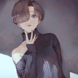 This is a pixiv picture whose title is 肩出しニット.