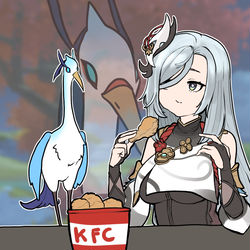 This is a pixiv picture whose title is Eating chicken InForntOf her mom.