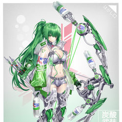 This is a pixiv picture whose title is 炭酸武装少女「三ツ矢サイダー」型.