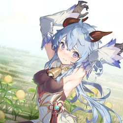 This is a pixiv picture whose title is 甘雨「角はおさわり禁止！……です」.