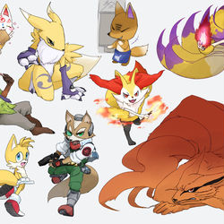 This is a pixiv picture whose title is キツネたち.