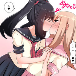 This is a pixiv picture whose title is 男の娘同士のキス好き？？.